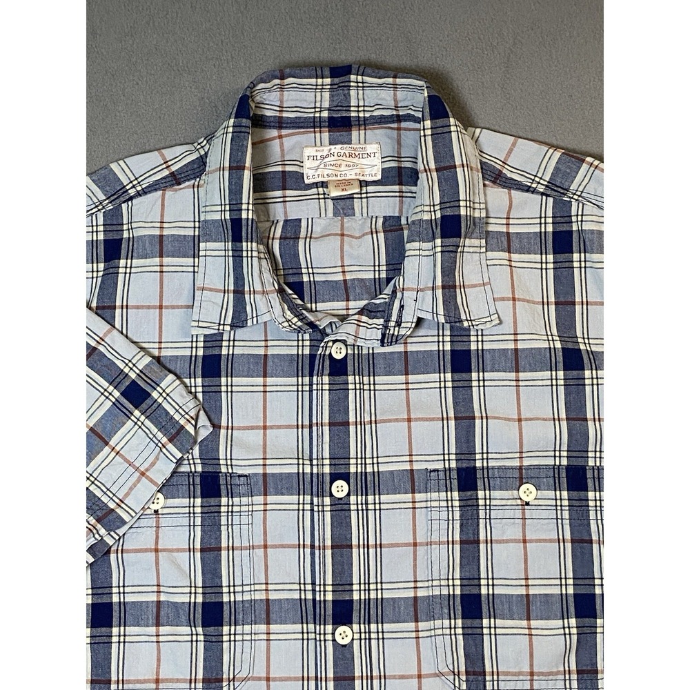 Filson Rustic Short Sleeve Camp Shirt 100% Cotton Blue & Red Plaid Sz XL